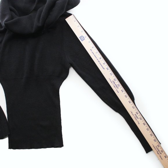 Black Off The Shoulder Sweater Ribbed Knit Adjustable Open Back Long Sleeve SZ S - Picture 12 of 15